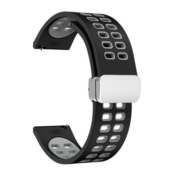 Cinturino per orologio in silicone bicolore con fibbia pieghevole in argento a doppia fila da 20 mm (grigio nero)