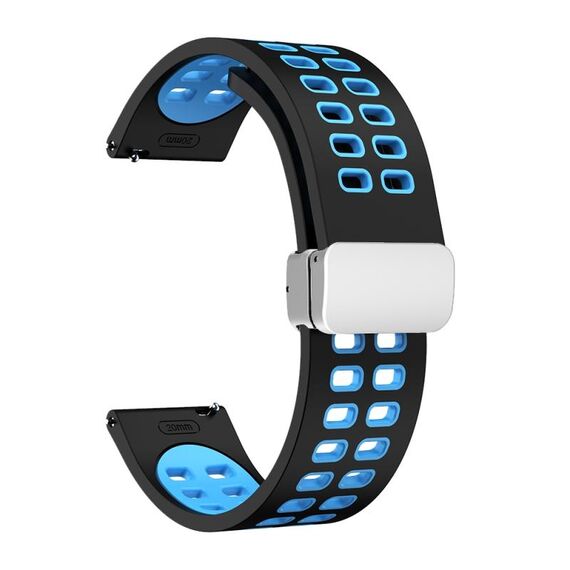 Cinturino in silicone bicolore con fibbia pieghevole in argento con foro a doppia fila da 20 mm (nero cielo blu)