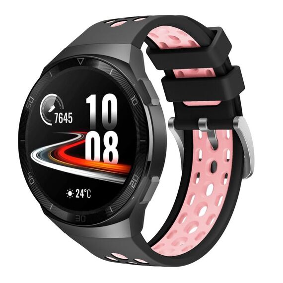 Per Huawei Watch GT 2e Cinturino in silicone con foro tondo a due colori (nero rosa chiaro)