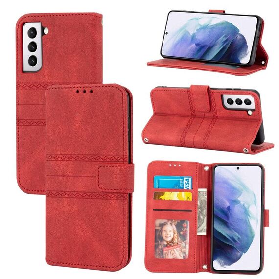 Per Samsung Galaxy S23 5G Custodia per telefono in pelle con strisce in rilievo (rosso)