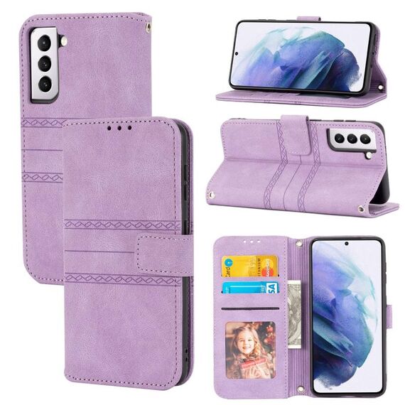 Custodia in pelle per Samsung Galaxy S23 5G con strisce in rilievo (viola chiaro)