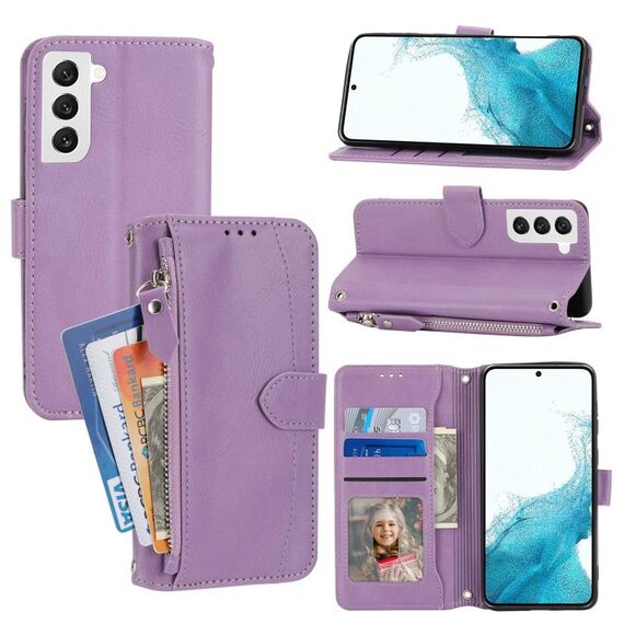 Per Samsung Galaxy S23+ 5G Custodia per telefono in pelle con cerniera in pelle d'olio (viola)