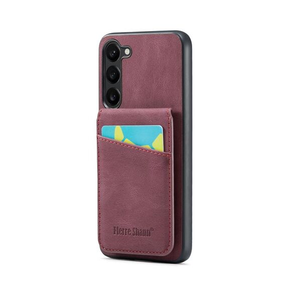 Per Samsung Galaxy S23 + 5G Fierre Shann Crazy Horse Porta carte Cover posteriore Custodia per telefono in PU (vino rosso)