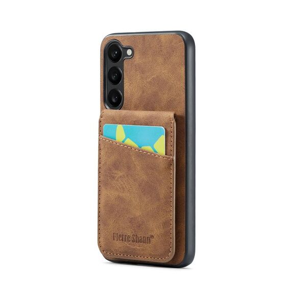 Per Samsung Galaxy S23+ 5G Fierre Shann Crazy Horse Portacarte Cover posteriore Custodia per cellulare in PU (marrone)