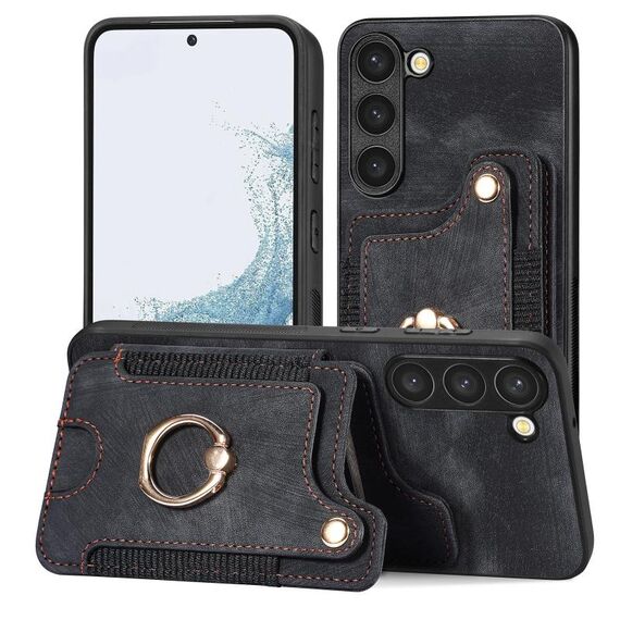 Per Samsung Galaxy S23+ 5G Custodia a portafoglio multi-scheda con anello retro skin-feel (nero)