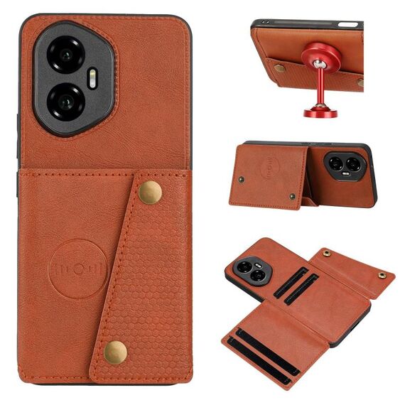 Custodia magnetica per telefono con doppia fibbia e slot per schede per Honor 300 (marrone)
