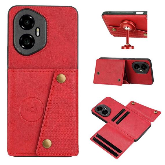 Custodia magnetica per telefono con doppia fibbia e slot per schede per Honor 300 (rosso)