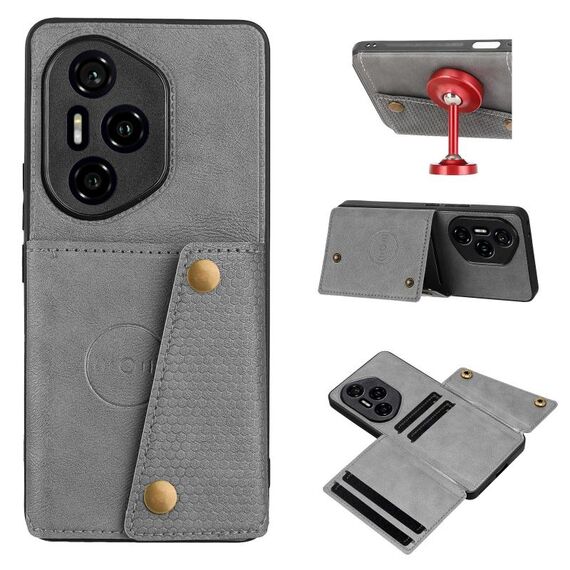 Per Honor 300 Pro Custodia magnetica per telefono con doppia fibbia e slot per schede (grigio)