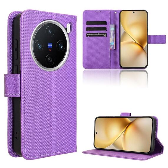 Per vivo X200 Pro mini 5G Custodia in pelle con texture a diamante (viola)