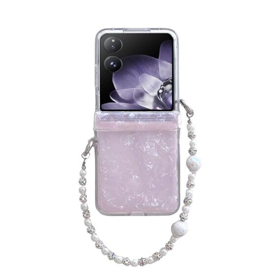 Per Xiaomi Mix Flip Custodia per telefono con texture a conchiglia perlescente in tre parti con braccialetto (rosa)