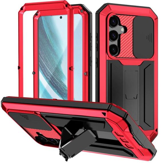 Per Samsung Galaxy S25+ 5G R-JUST Custodia per telefono con supporto impermeabile per fotocamera scorrevole (rosso)