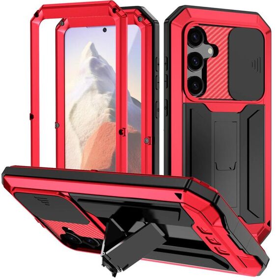 Per Samsung Galaxy S25 5G R-JUST Custodia per telefono con supporto impermeabile per fotocamera scorrevole (rosso)