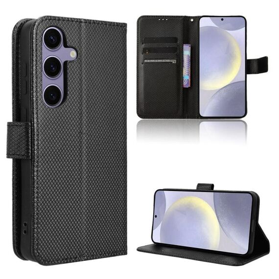 Per Samsung Galaxy S24 FE 5G Custodia in pelle con texture a diamante (nero)