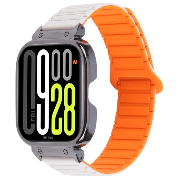 Per Redmi Watch 5 / Watch 4 Cinturino in silicone magnetico a forma di I con cornice nera in metallo integrato (bianco arancione)