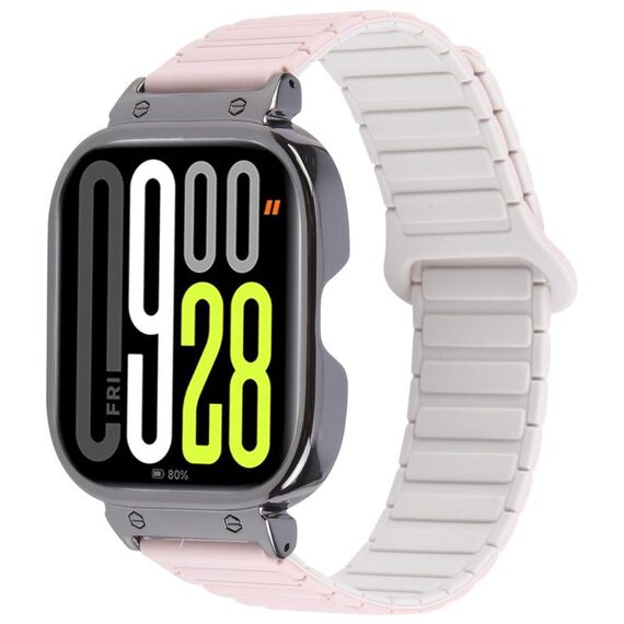 Per Redmi Watch 5 / Watch 4 Cinturino in silicone magnetico a forma di I con cornice nera in metallo integrato (Pink Starlight)