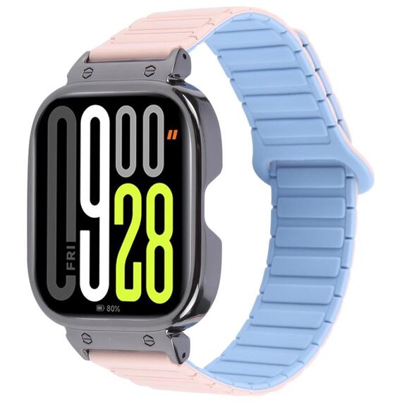 Per Redmi Watch 5 / Watch 4 Cinturino in silicone magnetico a forma di I con cornice nera in metallo (rosa blu)