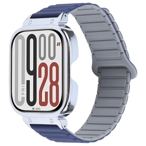 Per Redmi Watch 5 / Watch 4 Cinturino in silicone magnetico a forma di I con montatura in metallo argentato (grigio indaco)