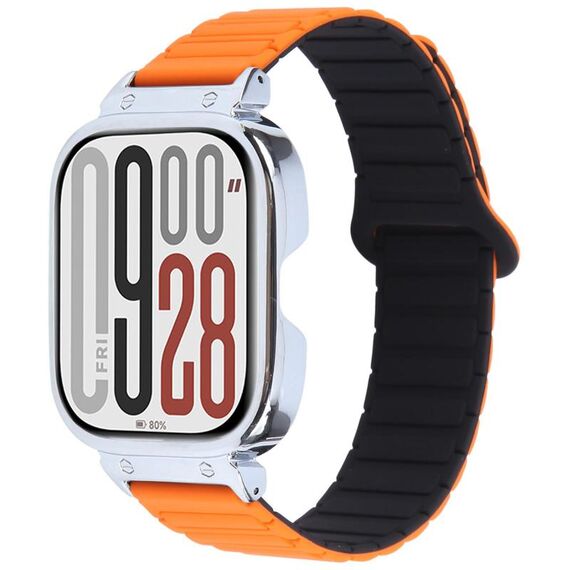 Per Redmi Watch 5 / Watch 4 Cinturino in silicone magnetico a forma di I con cornice in metallo argentato (arancione nero)