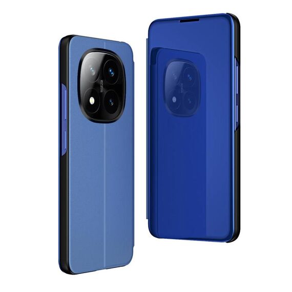 Per Xiaomi Redmi Note 14 Pro+ 5G Custodia per telefono in pelle con supporto a specchio orizzontale placcato (blu)