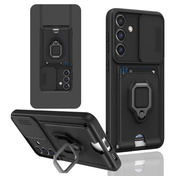 Per Samsung Galaxy S24 FE 5G Custodia per telefono in silicone con supporto magnetico scorrevole Camshield (nero)
