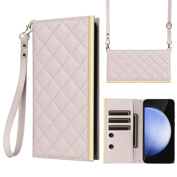 Per Samsung Galaxy S24 FE 5G Crossbody Rhombic Sucker Custodia in pelle per telefono (bianco)