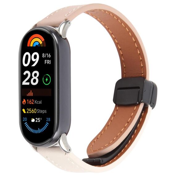 Per Xiaomi Smart Band 9/8 Cinturino pieghevole in pelle microfibra con fibbia magnetica (rosa ciliegia + albicocca)