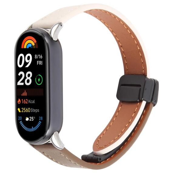 Per Xiaomi Smart Band 9/8 Cinturino pieghevole in pelle microfibra con fibbia magnetica (albicocca+caramello)