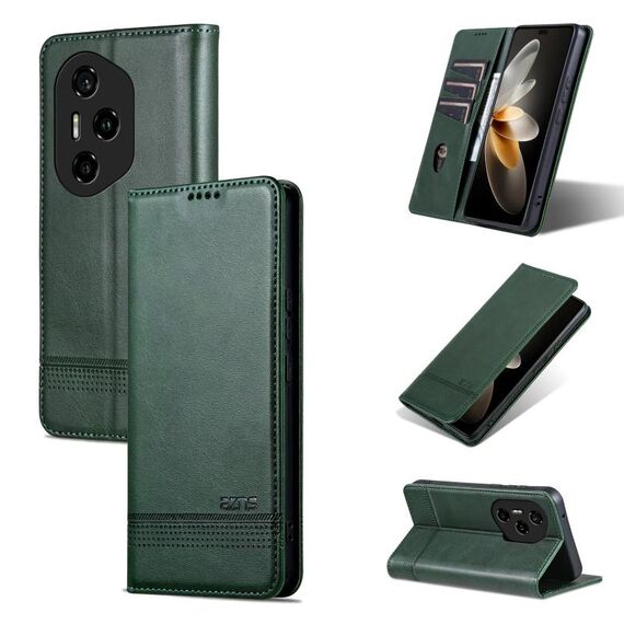 Custodia per telefono in pelle con texture di vitello magnetica per Honor 300 Pro AZNS (verde scuro)