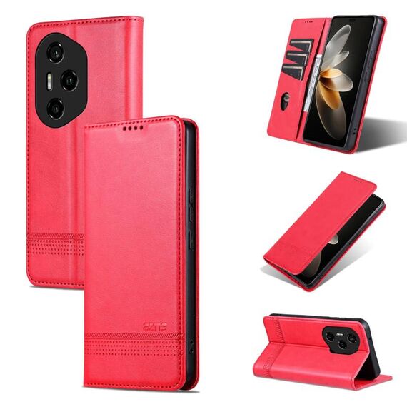 Custodia per telefono in pelle con texture di vitello magnetica per Honor 300 Pro AZNS (rosso)