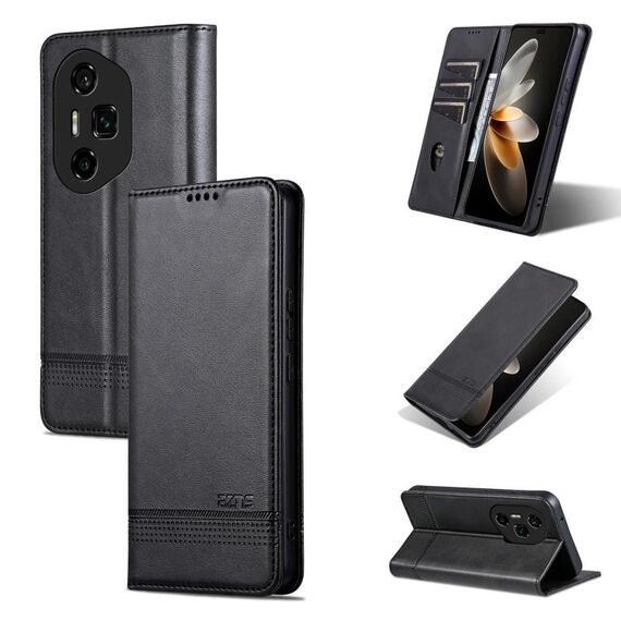 Custodia per telefono in pelle con texture di vitello magnetica per Honor 300 Ultra AZNS (nero)