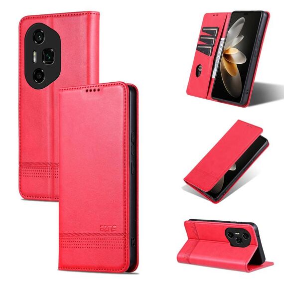 Custodia per telefono in pelle con texture di vitello magnetica per Honor 300 Ultra AZNS (rosso)