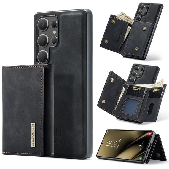 Per Samsung Galaxy S25 Ultra 5G DG.MING M1 Series Portafoglio multi-carta a 3 ante + Custodia magnetica per telefono (nero)