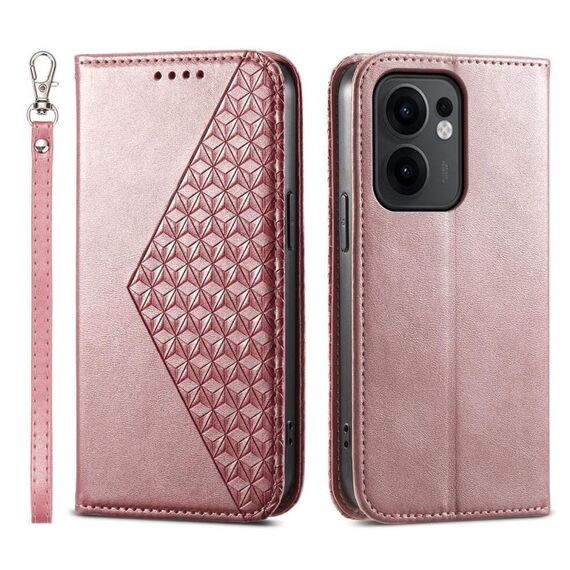 Per OPPO Reno13 F 4G / 5G Custodia per telefono in pelle magnetica con texture di vitello a griglia cubica (oro rosa)