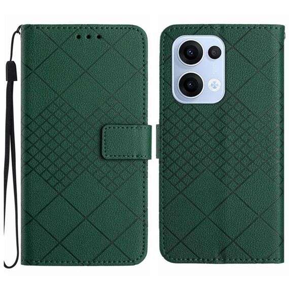 Per OPPO Reno13 5G Global Rhombic Grid Texture Custodia in pelle per telefono (verde)