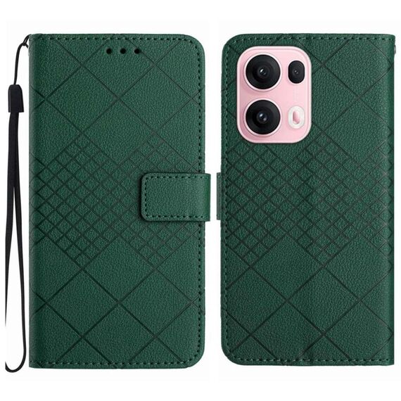 Per OPPO Reno13 Pro 5G Global Rhombic Grid Texture Custodia in pelle per telefono (verde)