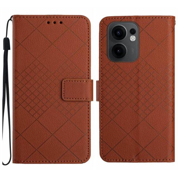 Per OPPO Reno13 F 5G Custodia in pelle con trama a griglia rombica (marrone)