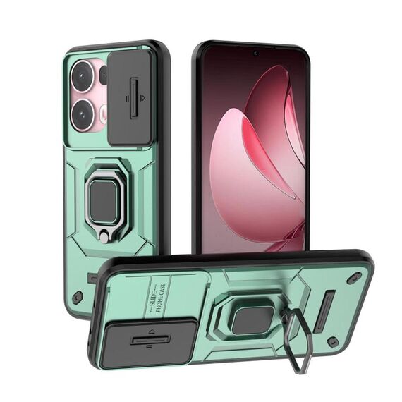 Per OPPO Reno13 Pro 5G Global Sliding Camshield TPU + PC Custodia antiurto per telefono con supporto (verde)