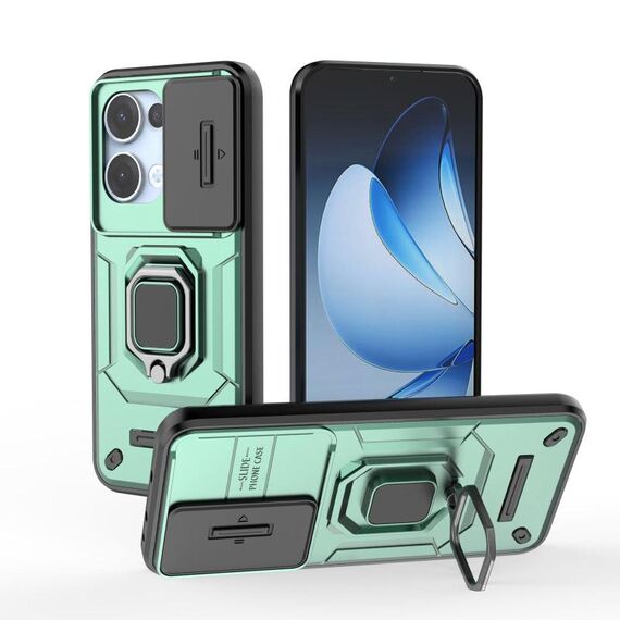 Per OPPO Reno13 5G Global Sliding Camshield TPU + PC Custodia antiurto per telefono con supporto (verde)