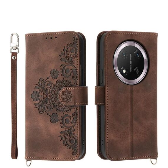 Per Honor X9c Global / Magic7 Lite Custodia in pelle con motivo floreale in rilievo (marrone)