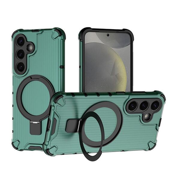 Per Samsung Galaxy S25 5G Grating 360 gradi supporto girevole antiurto custodia per telefono (verde)