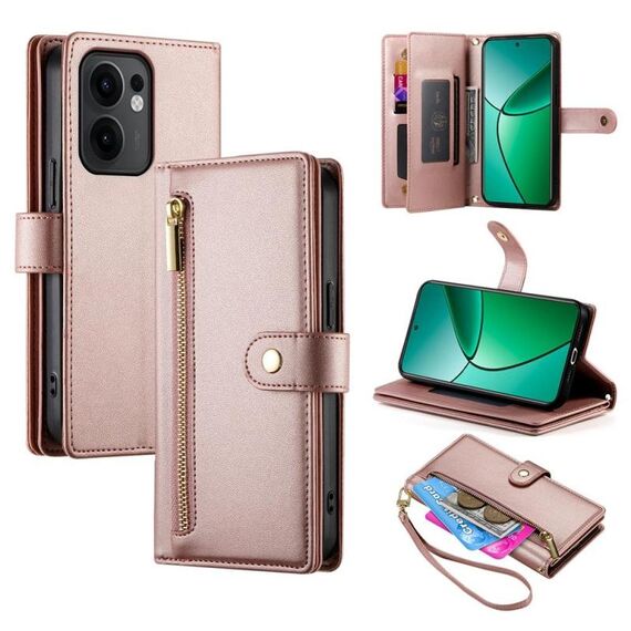 Per OPPO Reno13 F 4G / 5G Custodia in pelle con cerniera e nove slot per schede (rosa)