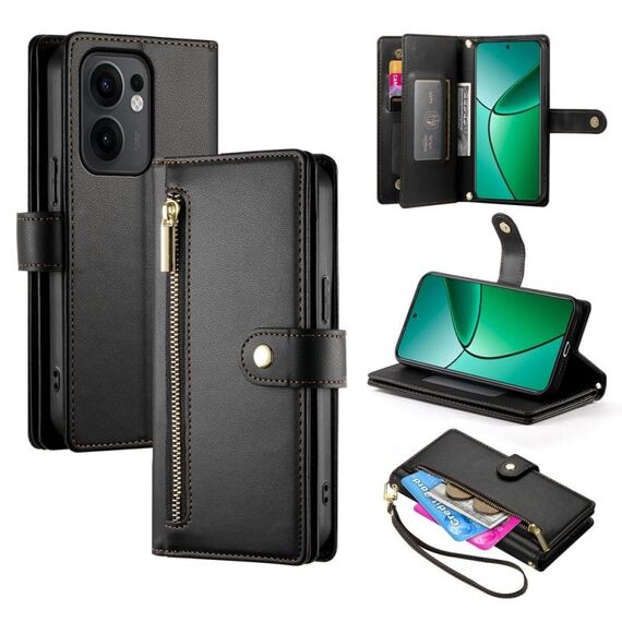Per OPPO Reno13 F 4G / 5G Custodia in pelle con cerniera e nove slot per schede (nero)