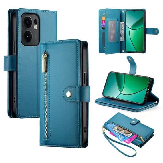 Per OPPO Reno13 F 4G / 5G Custodia in pelle con cerniera e nove slot per schede (blu)