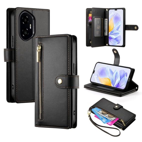 Per Honor 300 Pro / 300 Ultra Nine Card-slot Zipper Wallet Bag Custodia in pelle per telefono (nero)