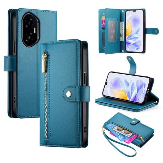 Per Honor 300 Pro / 300 Ultra Nine Card-slot Zipper Wallet Bag Custodia in pelle per telefono (blu)