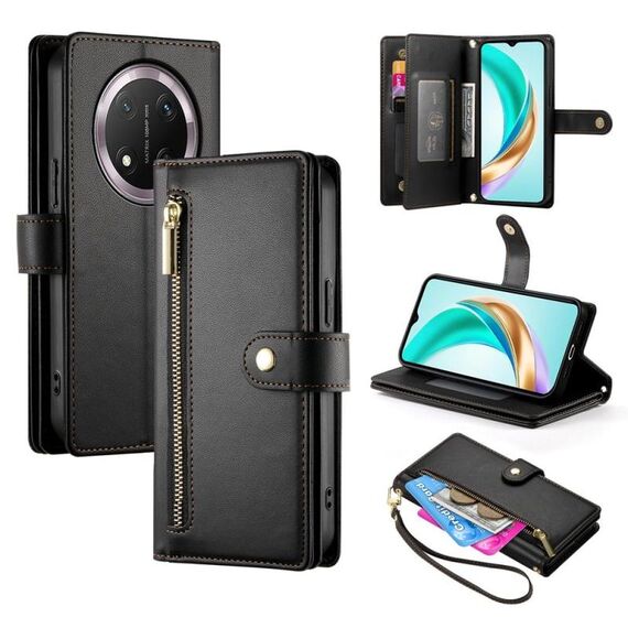Per Honor X9c Global / Magic7 Lite Custodia in pelle con cerniera e nove slot per schede (nero)