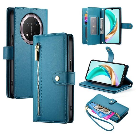 Per Honor X9c Global / Magic7 Lite Custodia in pelle con cerniera e nove slot per schede (blu)