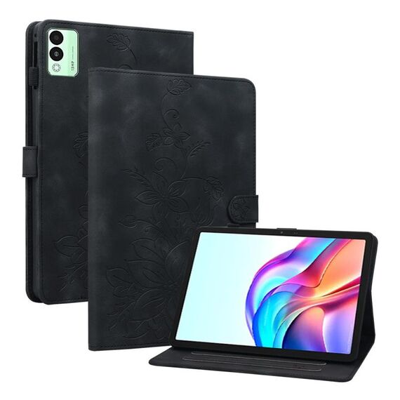 Per Tecno Megapad 11 Custodia per tablet in pelle goffrata Lily (nero)