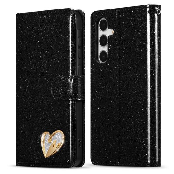 Per Samsung Galaxy S24 FE 5G Glitter Powder Love Custodia in pelle per telefono (nero)