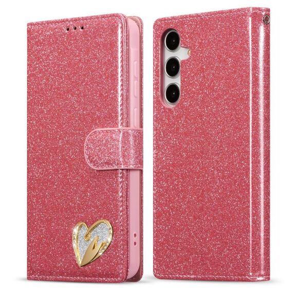 Per Samsung Galaxy S24 FE 5G Glitter Powder Love Custodia in pelle per telefono (rosso rosa)